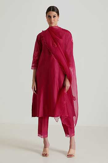 Resham Woven Chanderi Kurta Pallazo Set with floral motifs main image 1