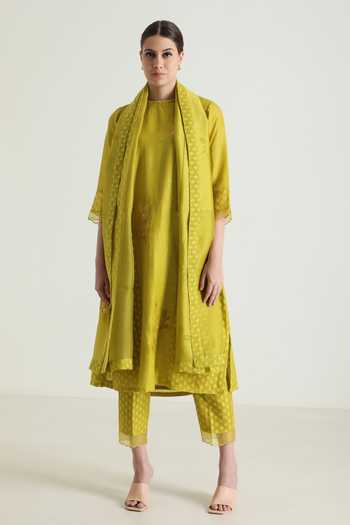 Old Rose Double Layer Tunic And Pants In Silk Chanderi main image 1