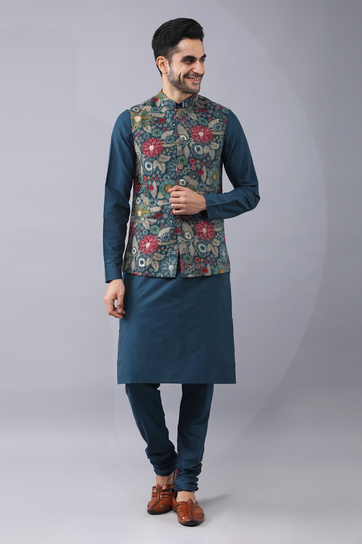 Printed Bundi Kurta Set 