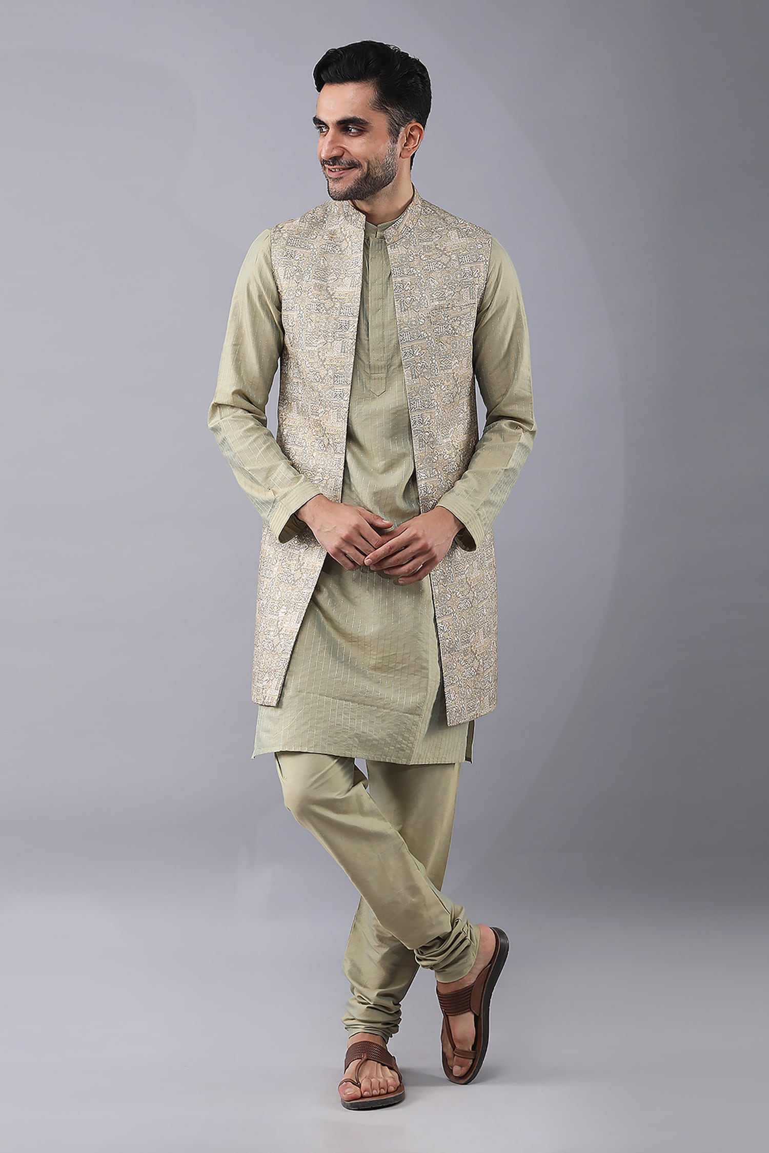 Printed Bundi Kurta Set 