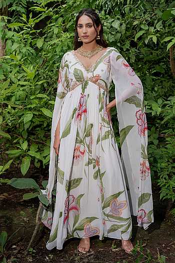 Floral Printed Flared Gown