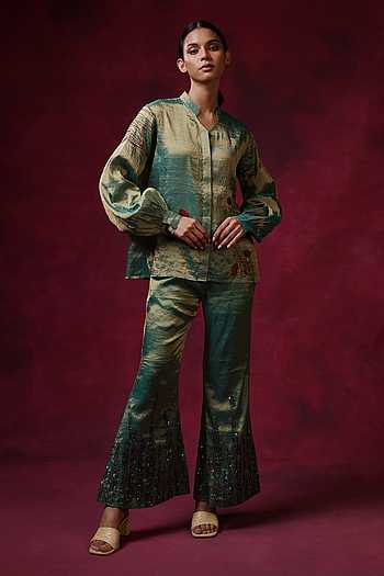 Floral Placement Embroidered Shirt & Sharara Set