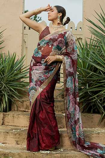 Sanam Floral Print Saree With Blouse