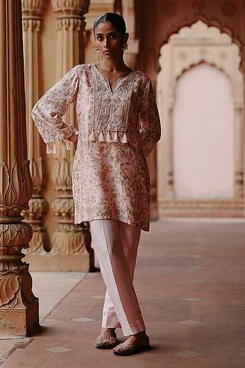 Ambrosia Print Embroidered Yoke Kurta With Pant