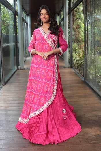 Angrakha Bandhani Dress Models Buy Pink Silk, Taffeta, Crepe Pearls, Embroidery V-neck Angrakha Angrakha Bandhani Dress Models Buy Pink Silk, Taffeta, Crepe Pearls, Embroidery V-neck Angrakha