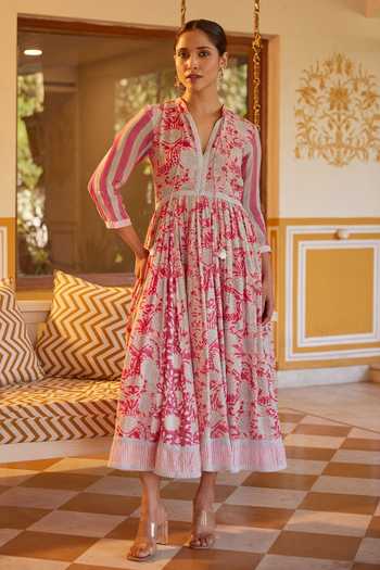 slim fit dress slacks Block Print Cotton Dress for Women – Handmade Floral Tunic Dress – GHABA  LONDON main image 0