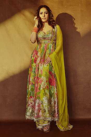 Nushrat Floral Bloom Print Anarkali Palazzo Set
