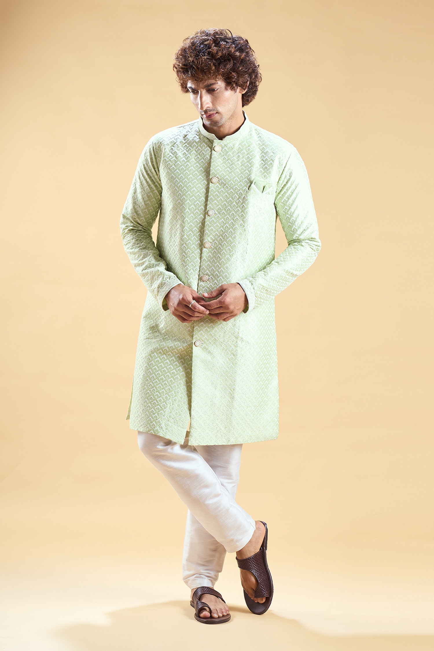 Thread Embroidered Sherwani With Pyjama 