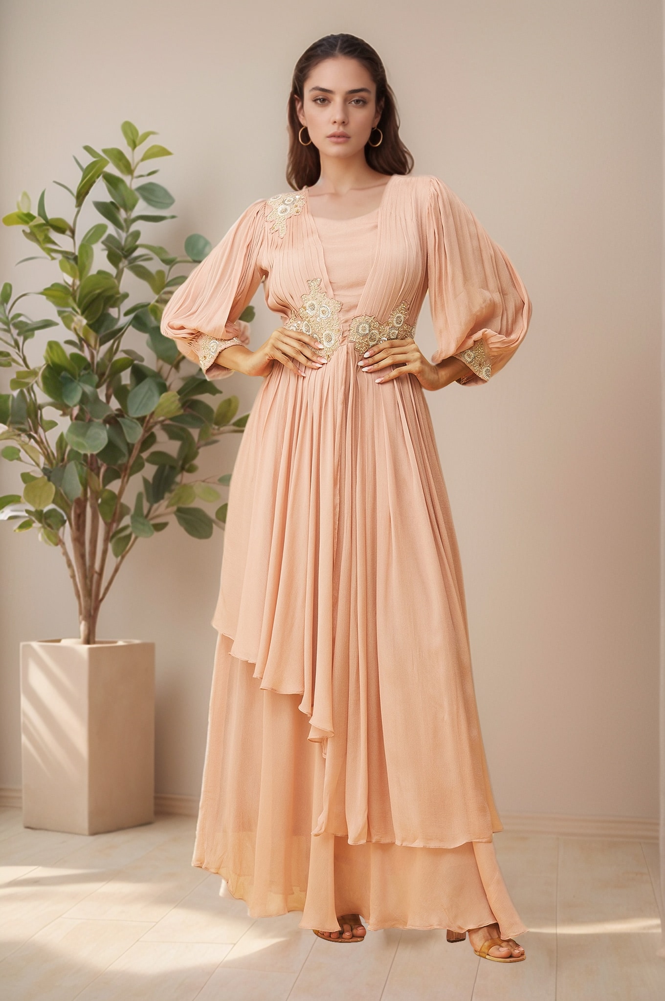 Cuff Embroidered Gown 