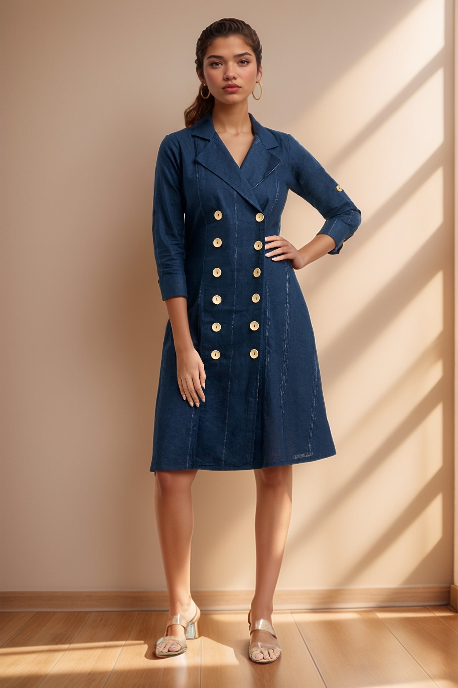 Solid Linen Blazer Dress 