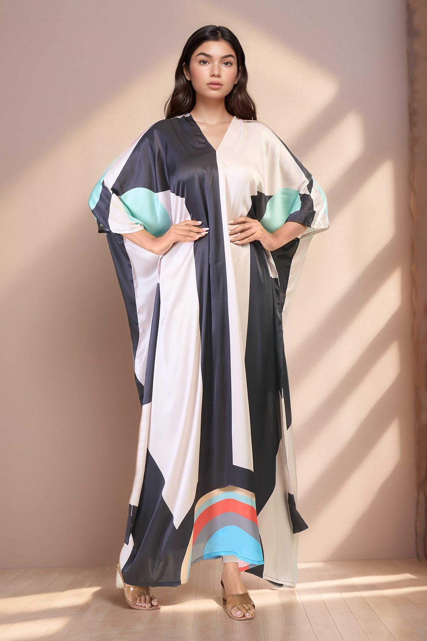 Silk Crepe Abstract Print Kaftan 