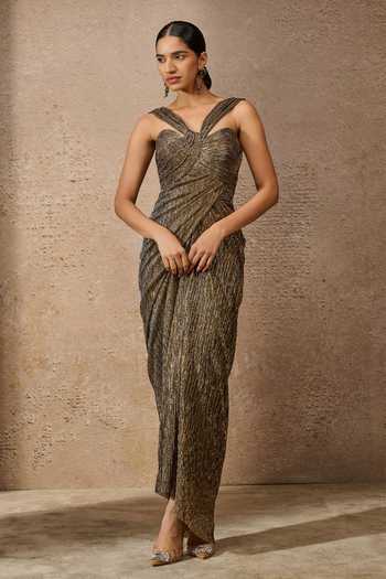 Tarun Tahiliani Classic Crinkle Drape Dress