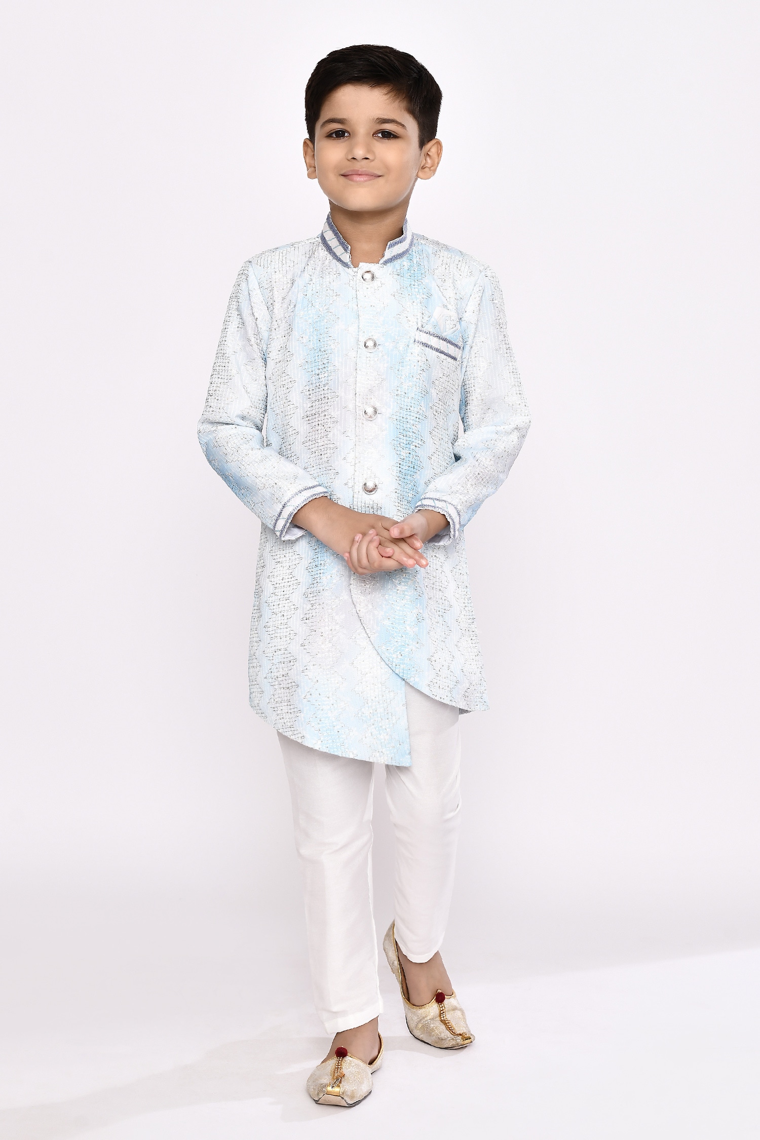 Sequin & Thread Work Asymmetric Sherwani & Pyjama Set 