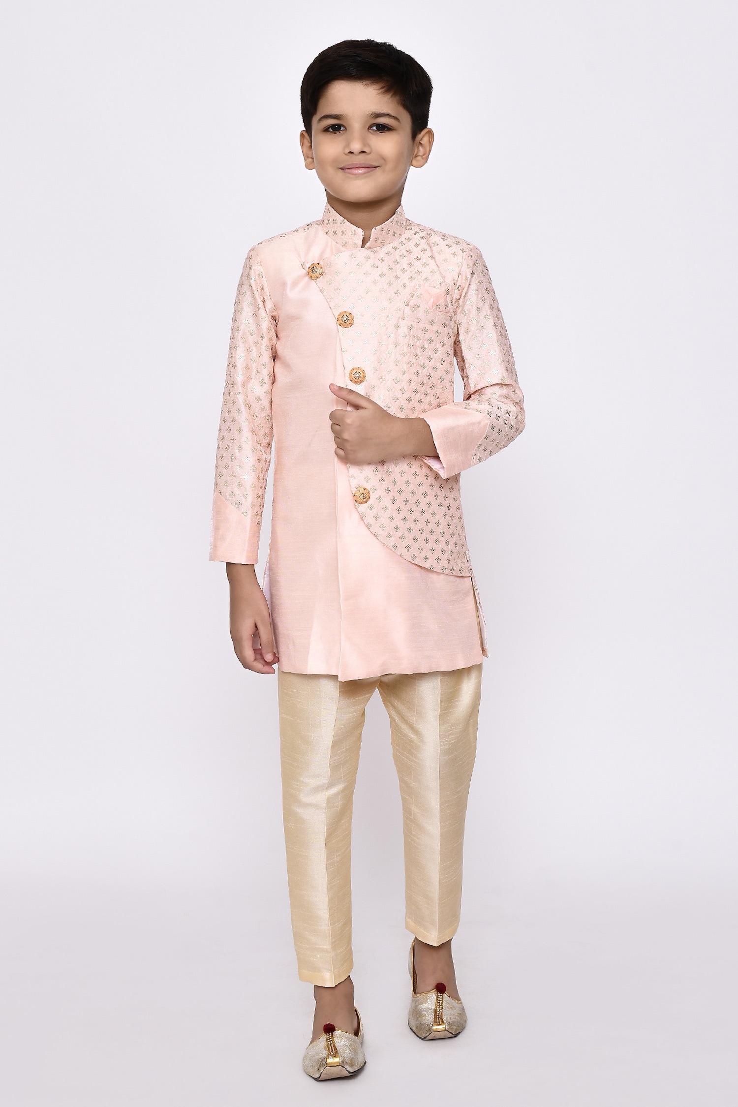 Sequin Embroidered Overlapping Sherwani With Pyjama 