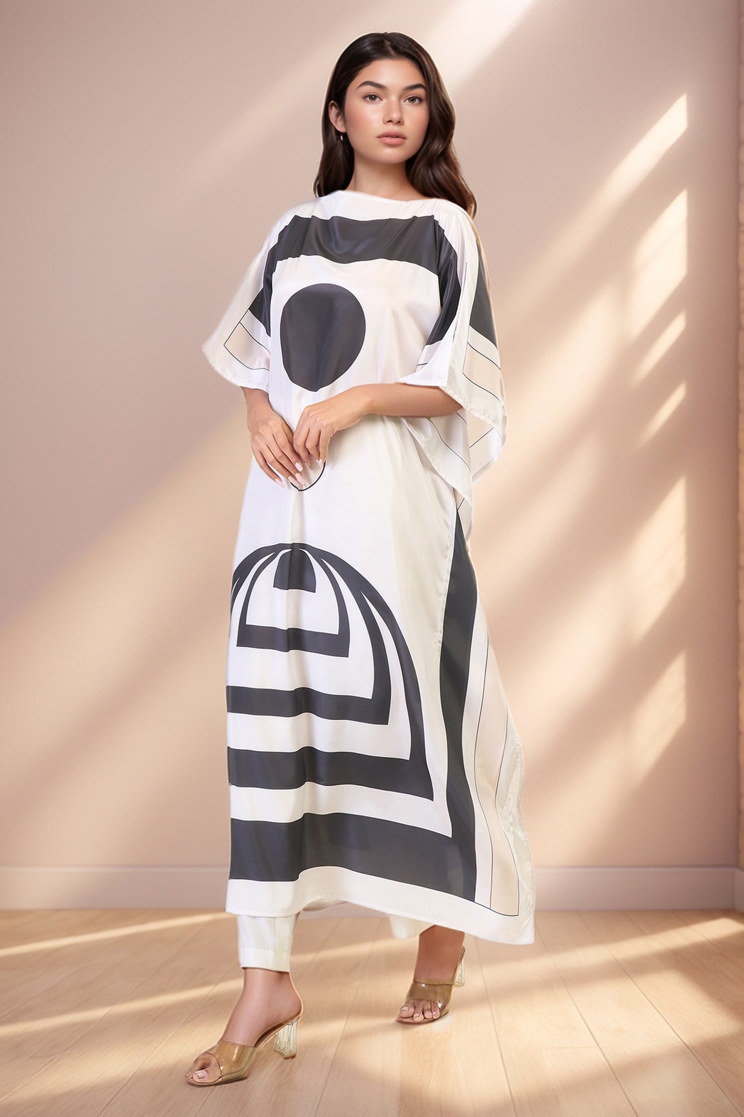 Soft Silk Crepe Cosmos Print Kaftan 