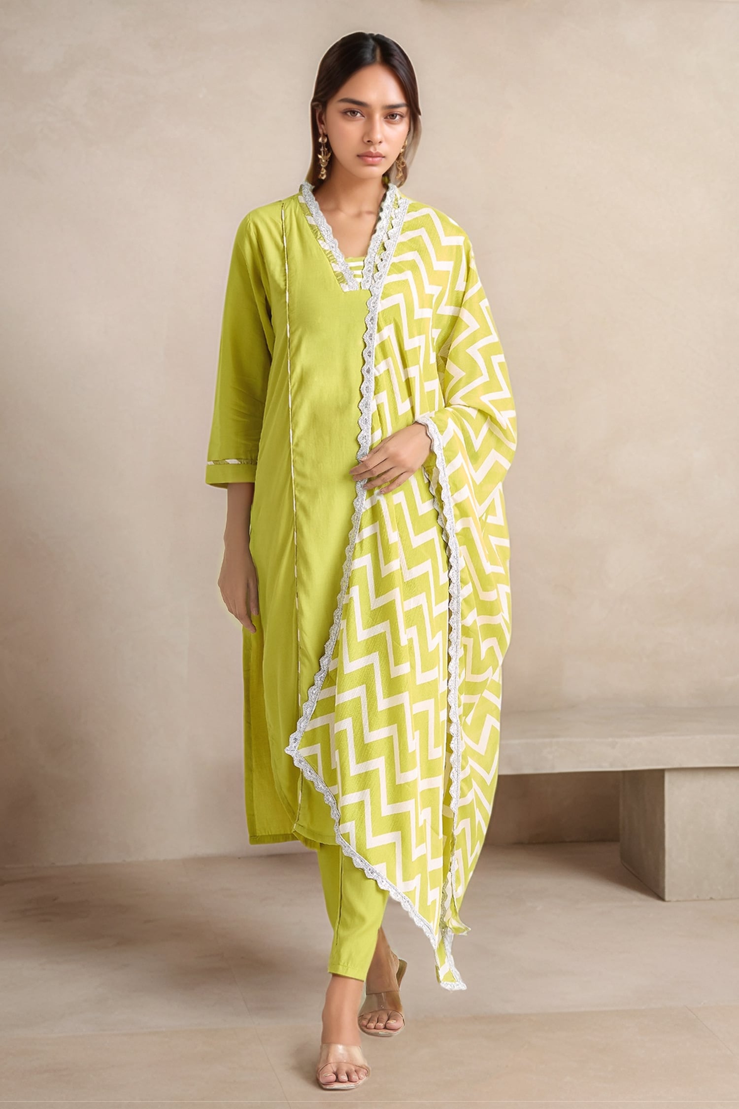 Neckline Embroidered Kurta Set 