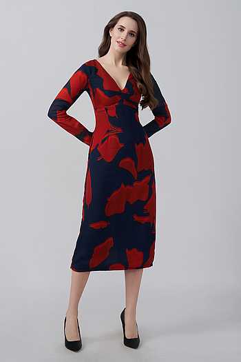 Abstract Floral Print V-Neck Dress