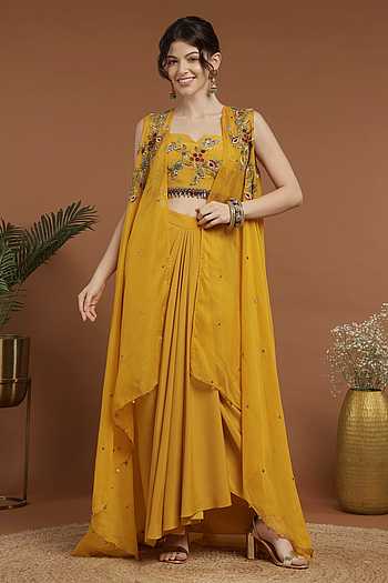 Ambrosia Embroidered Cape & Draped Skirt Set