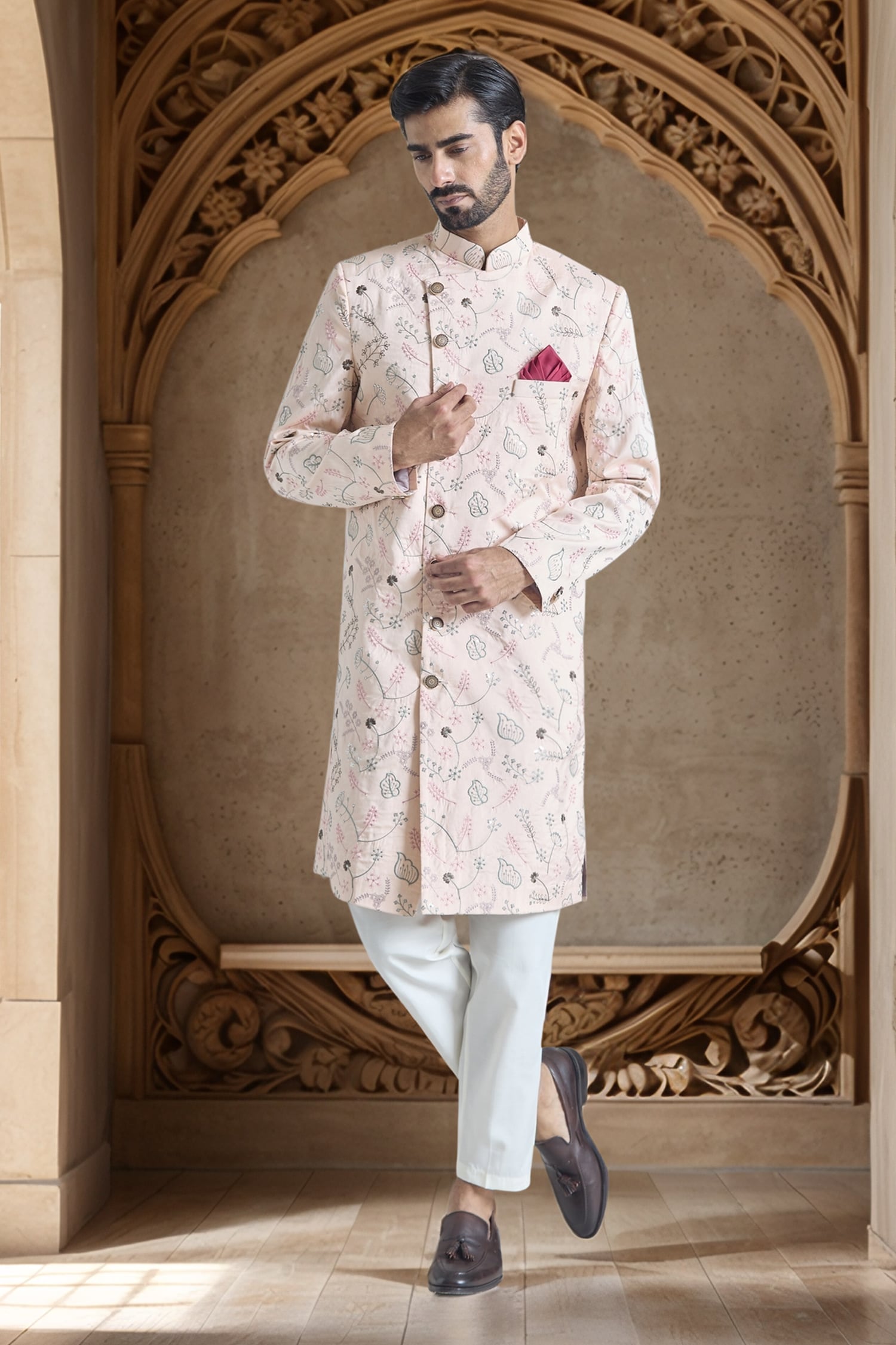 Flora Embroidered Sherwani With Polo Pant 