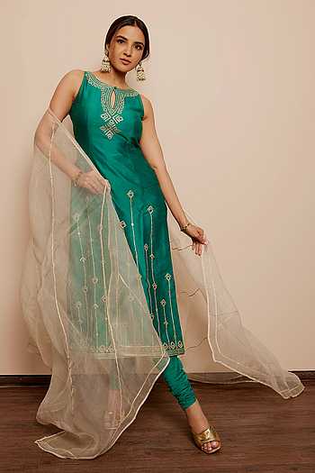 Gota Embroidered Kurta & Churidaar Set