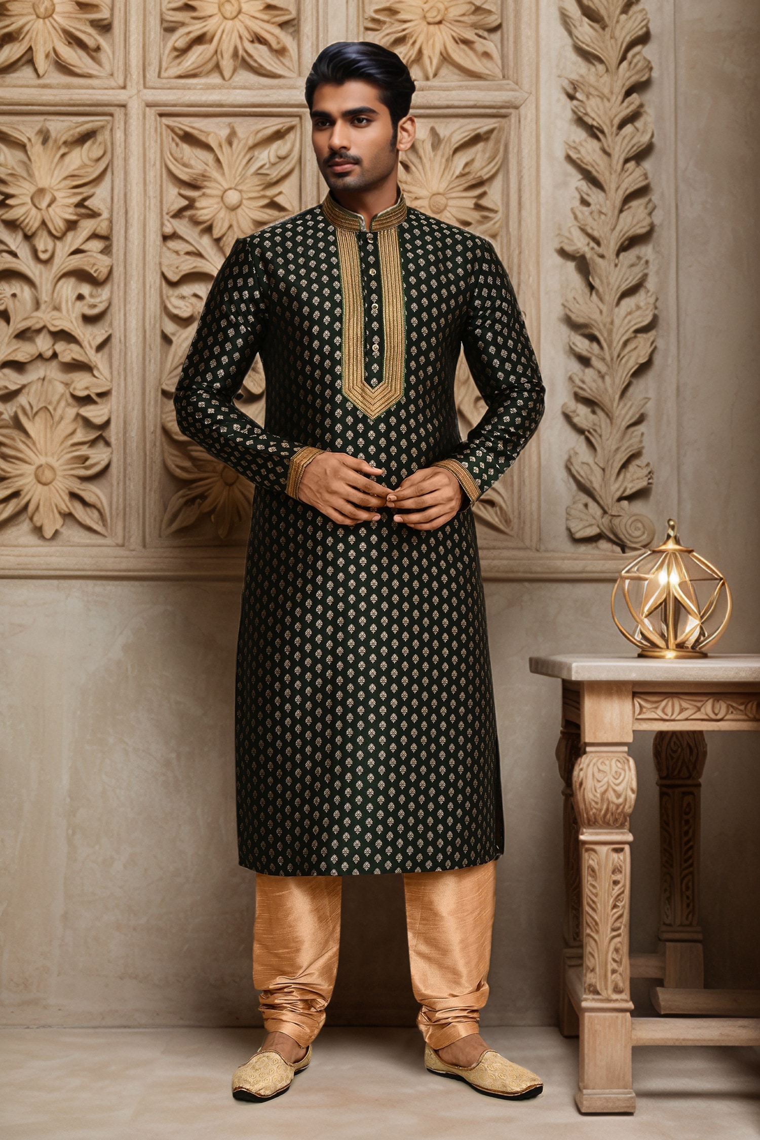 Flower Butta Woven Kurta Set 