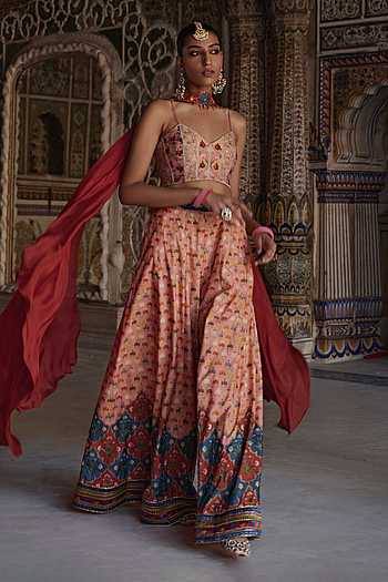 Saima Floral Embroidered Corset & Sharara Set