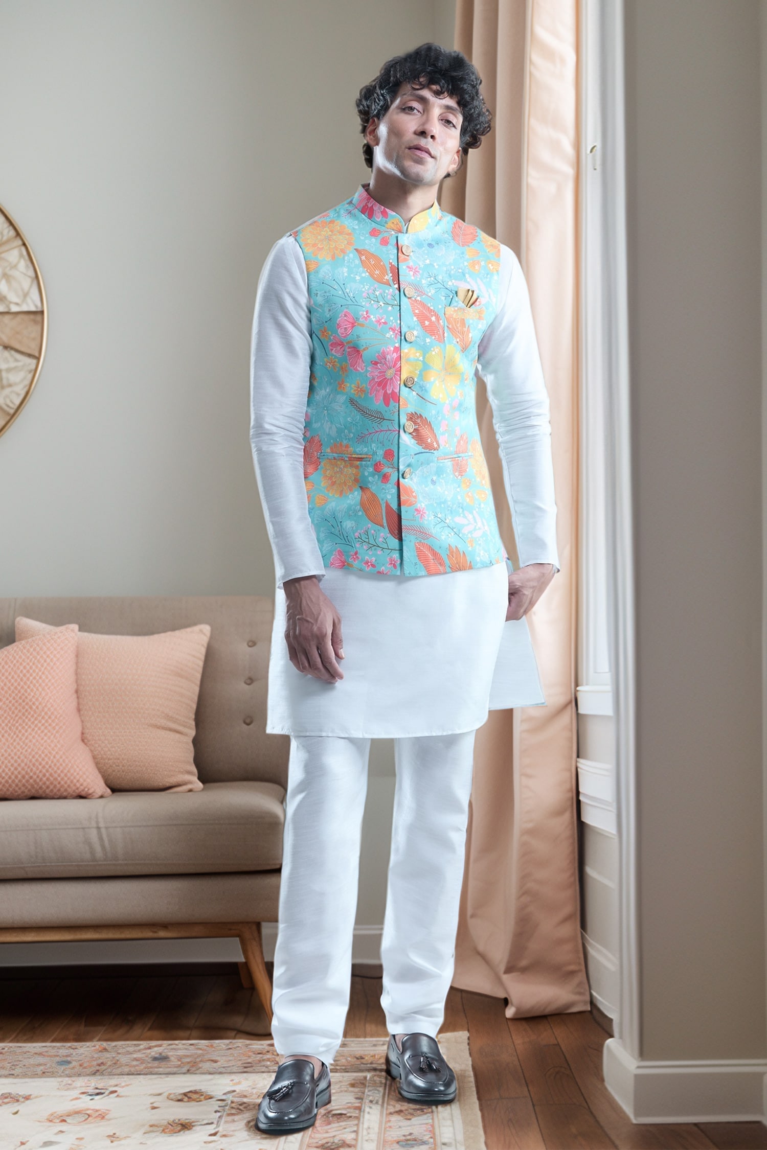 Garden Print Bandi With Solid Kurta Set 