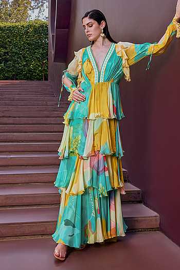 Ambrosia Print Frilly Layered Maxi Dress