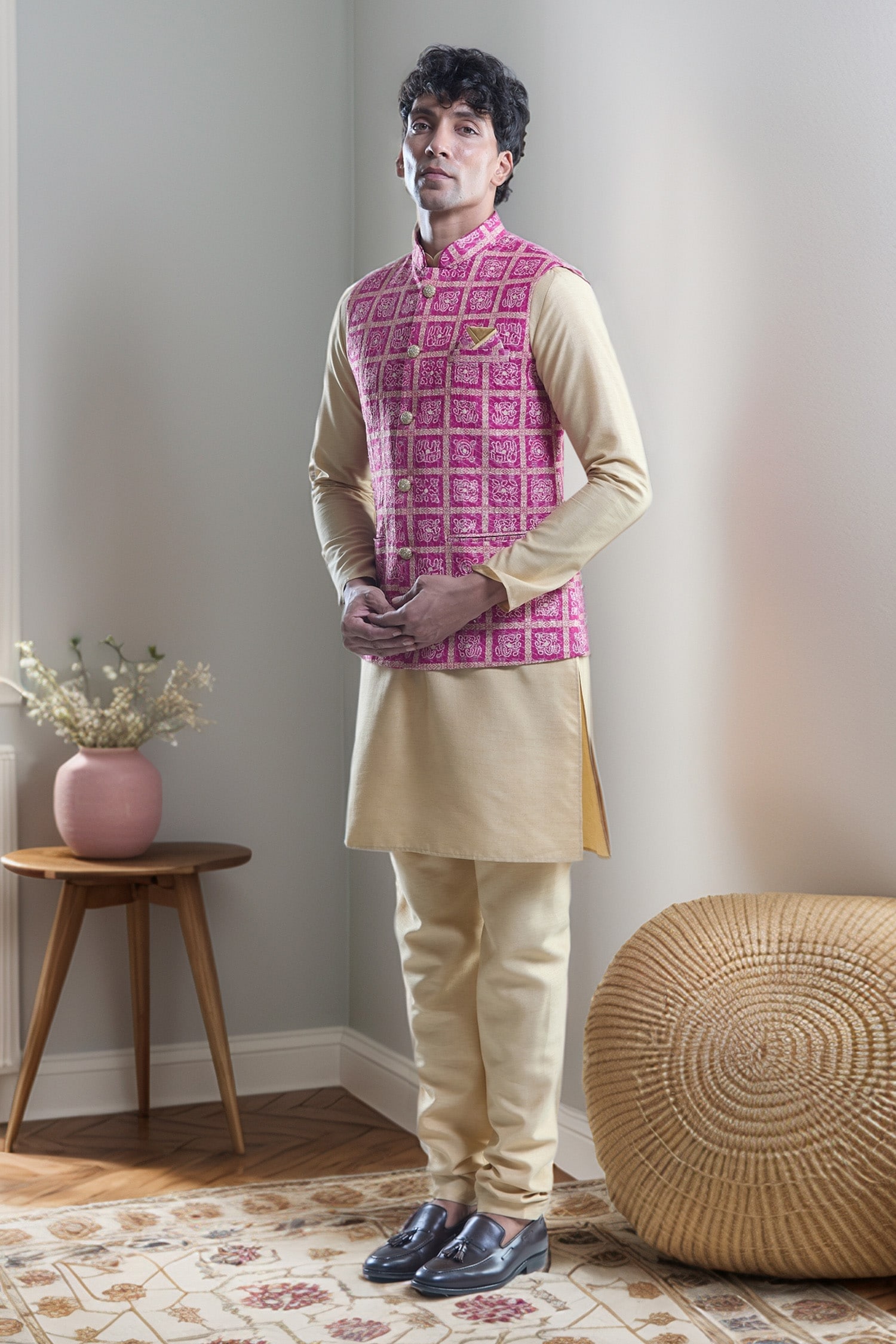 Floral Bandhani Motif Bandi With Kurta Set 