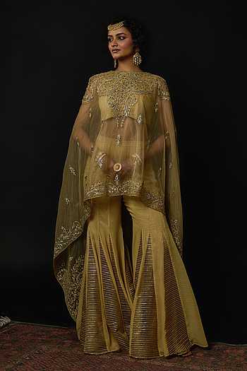 Ambrosia Embroidered Asymmetric Cape & Godet Sharara Set