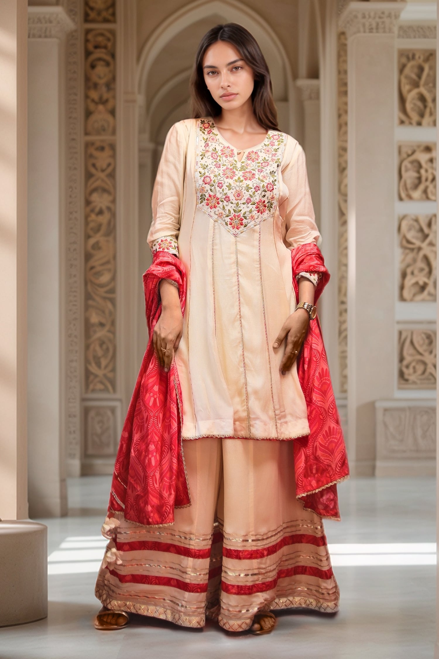 Blossom Thread Embroidered Anarkali & Gharara Set 