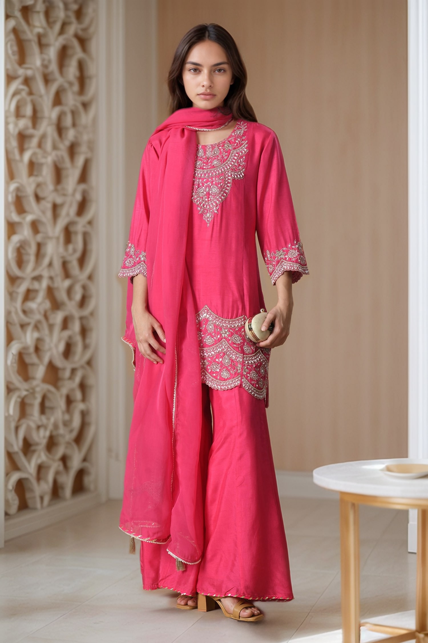 Straight Embroidered Kurta Sharara Set 