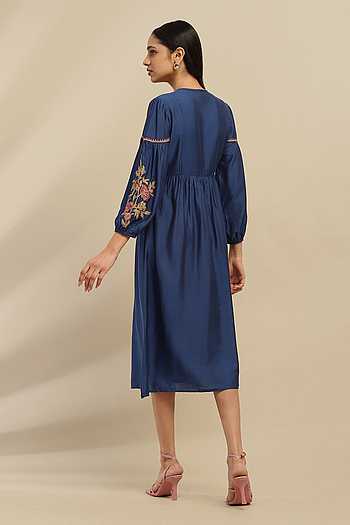 ritu kumar navy blue dress Label Ritu Kumar Long Navy Blue Sleeveless Embroidered Dress Size Small