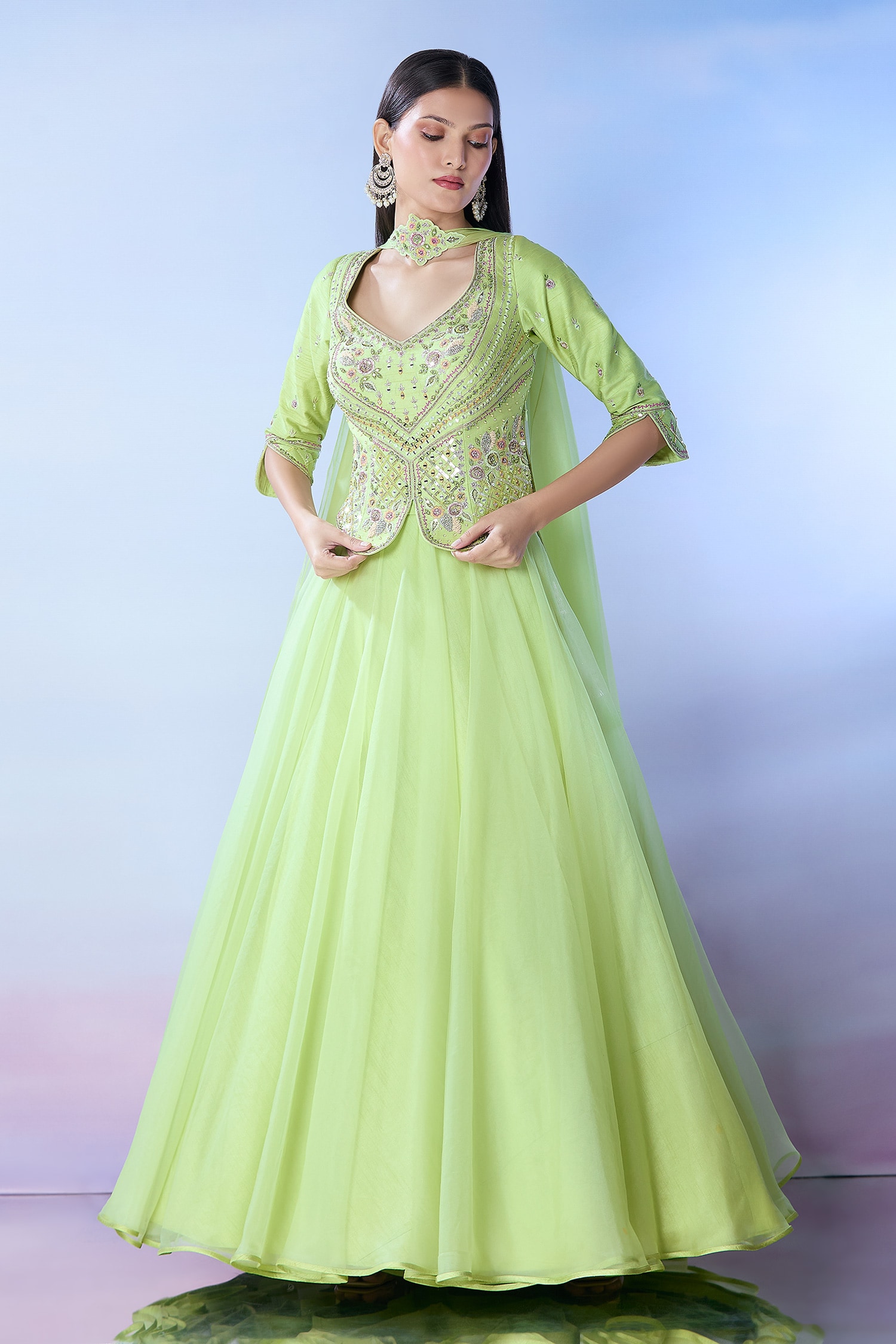 Mirror & Resham Embroidered Lehenga Set 