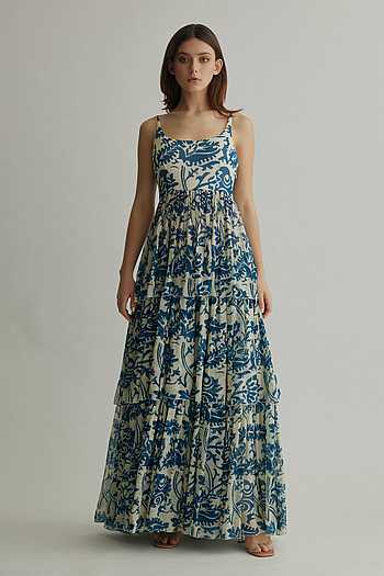 Blue & White Ambrosia Print Maxi Dress