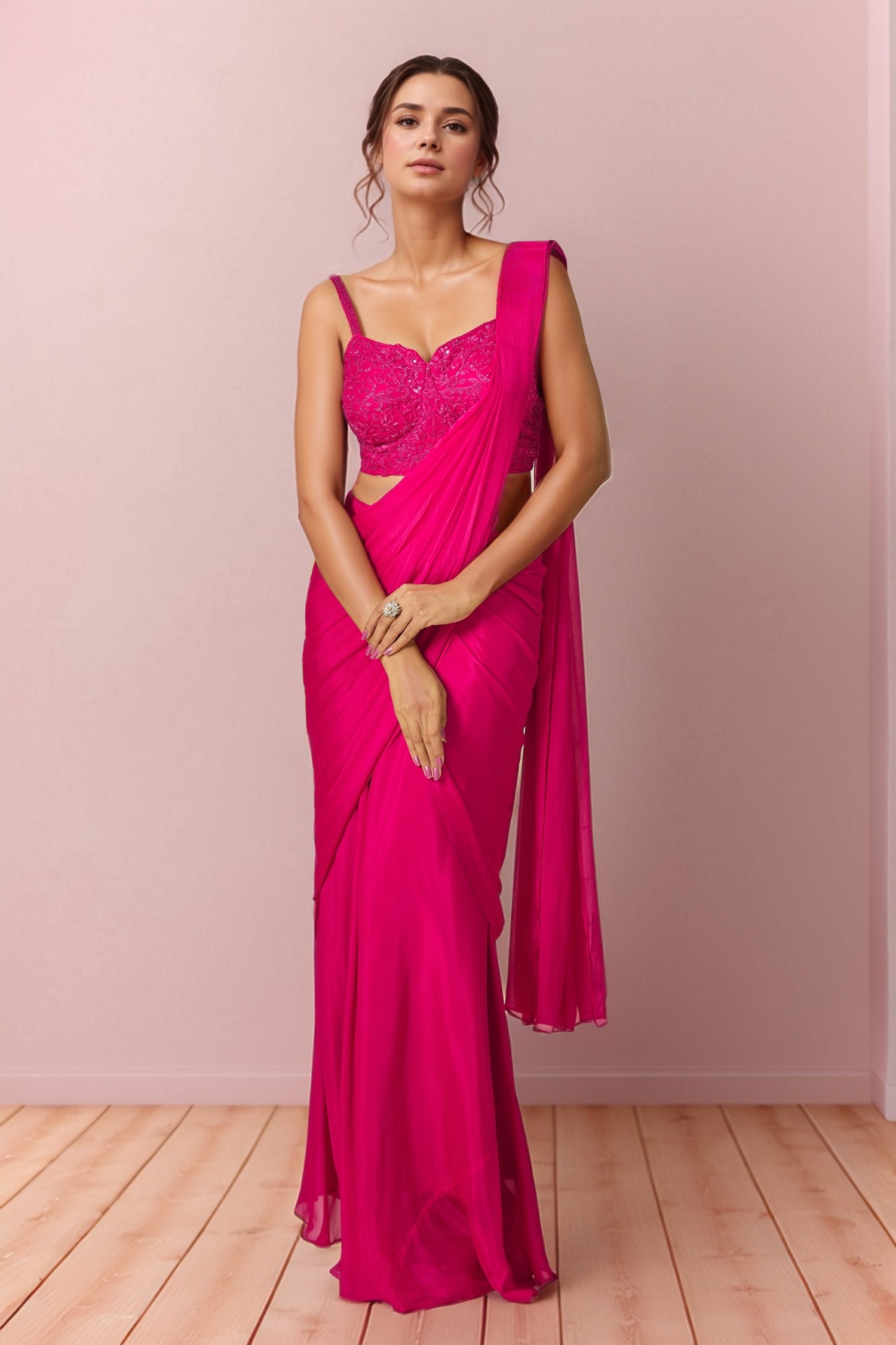 Moti Pre-Draped Saree With Blouse 