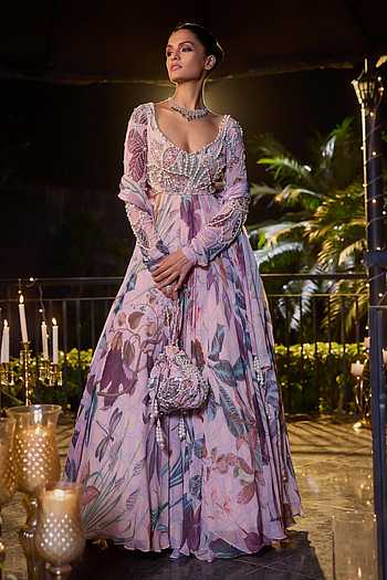 Flora Print Anarkali With Dupatta