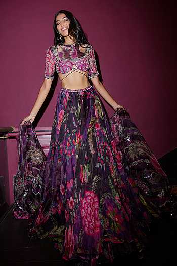 Grapevine Purple Embroidered Lehenga Set