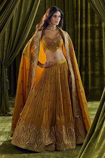 Zardozi Embroidered Yellow Lehenga Set 