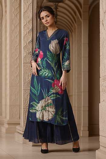 Floral Printed Straight Kurta With Flared Pant 