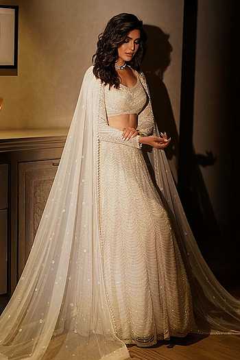 Ivory Scallop Bloom Embroidered Lehenga Set
