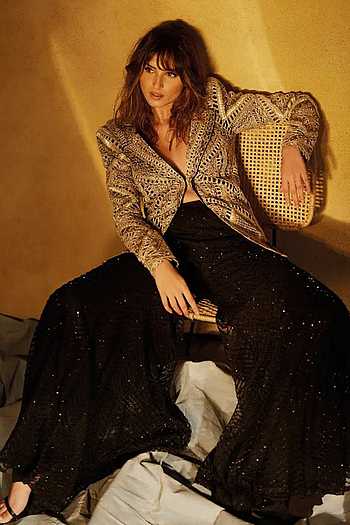 Geometric Aztec Cutwork Blazer & Sharara Set