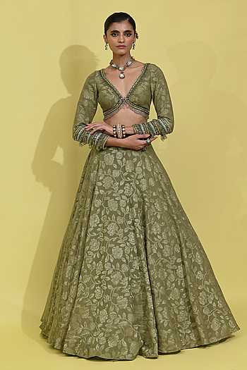 Olive Green Ambrosia Woven Lehenga Set