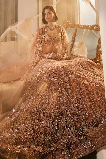 Buy Rose Gold Net Tassels, Embroidery Sweetheart Neck Cutdana Bridal  Lehenga Set For Women by Swish By Dolcy And Simran Online at Aza Fashions.