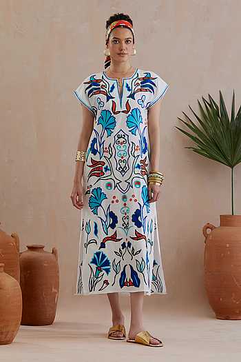 indian cotton midi dresses Block Printed Cotton Gauze Midi Dress: Indian Summer Dress