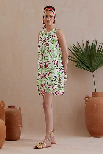 short indian dress Black Geometric Cotton Dress
