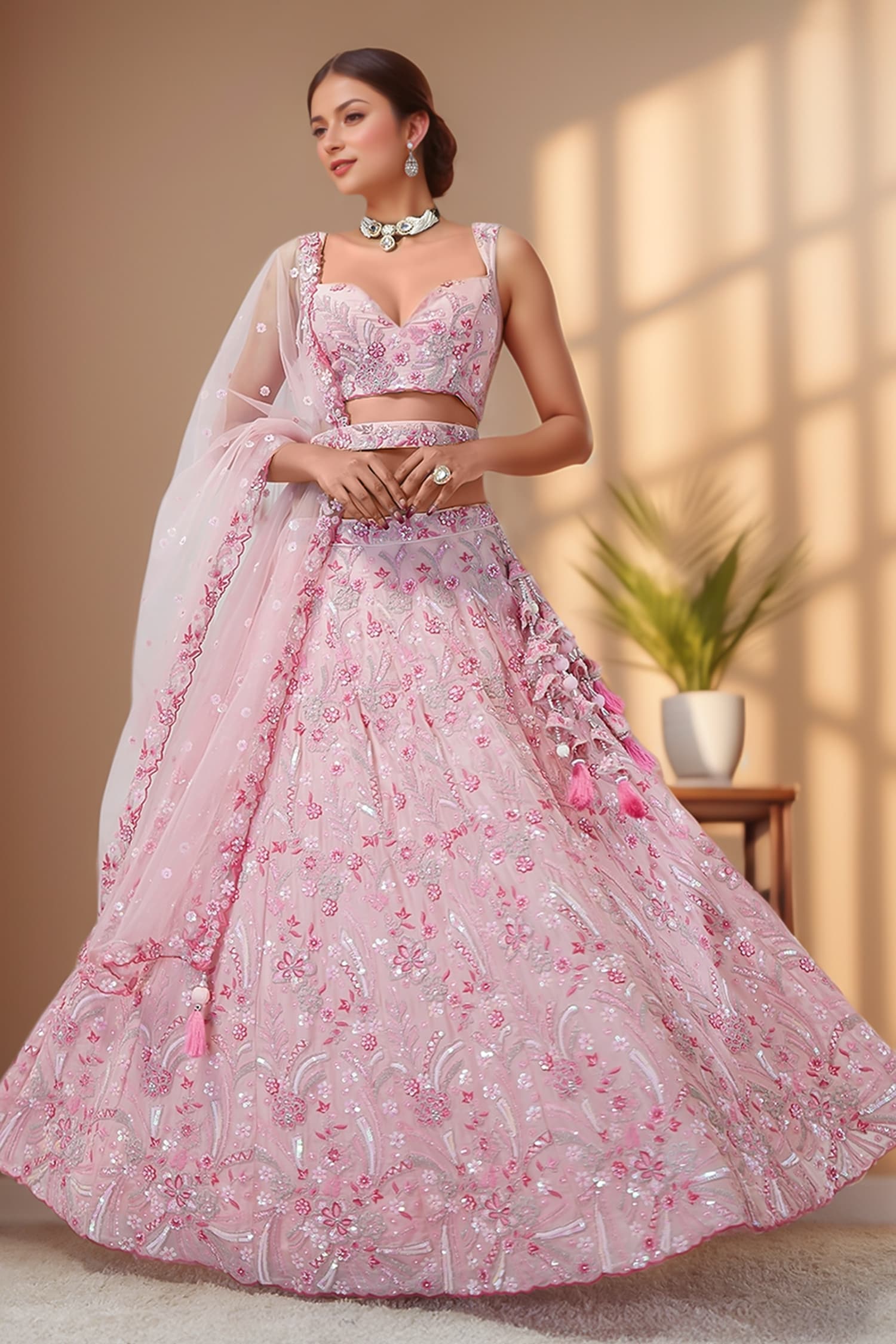 Floral Sequin Embroidered Lehenga Set 