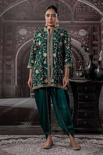 Floral Vine Embroidered Kurta & Dhoti Set