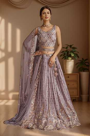 Flower Vine Embroidered Lehenga Set 