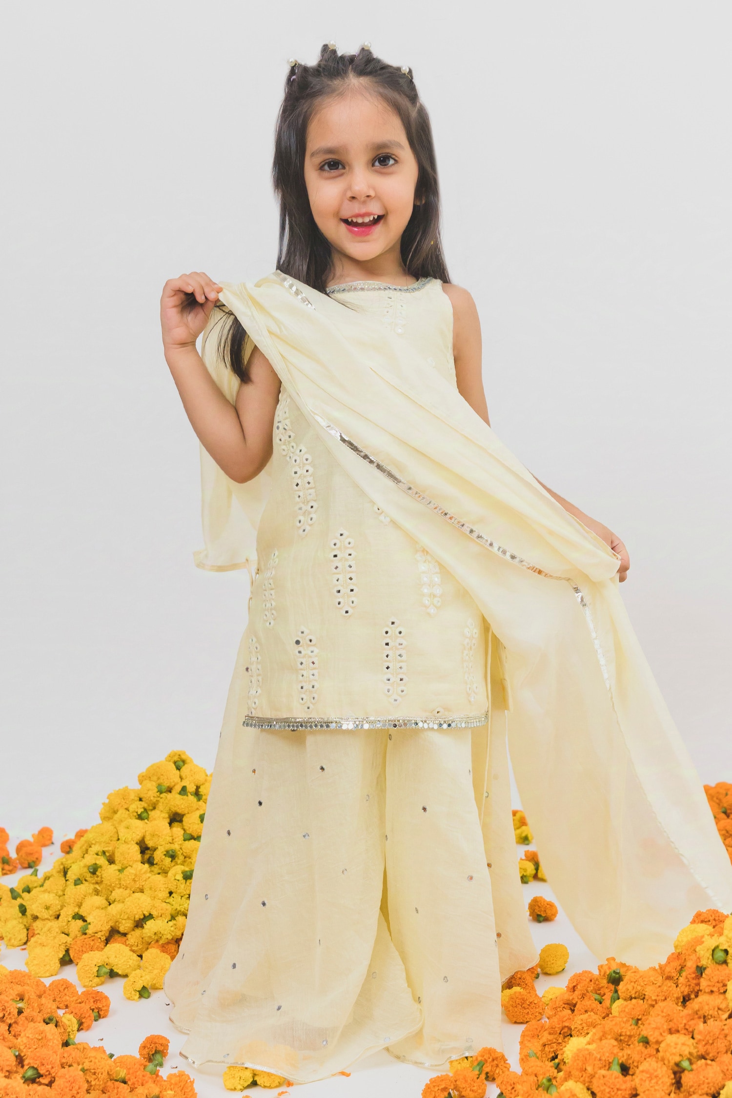 Mirror Work Yellow Kurta Sharara Set 